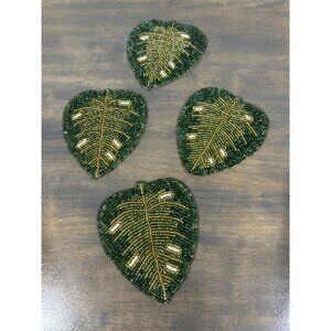 Thirstystone Beaded Coasters Set of 4 Paradise Calling Leaf Shaped Great Conditi